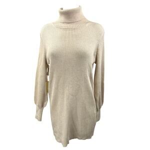 Aritzia Wilfred Beige Long Balloon Sleeve Turtleneck Sweater Mini Dress Size XS
